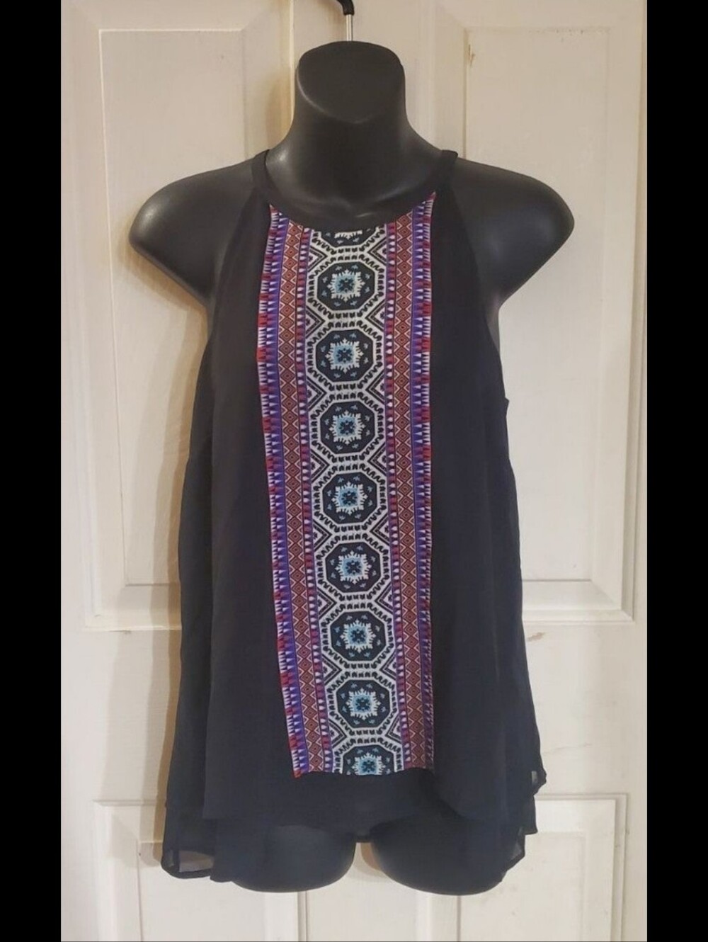 Daniel Rainn Black Camisole with Purple & Blue Aztec Panel